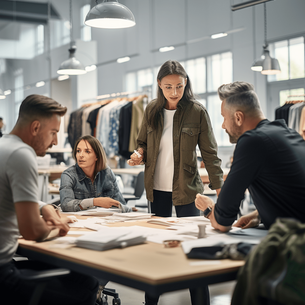 apparel meeting with clients in factory